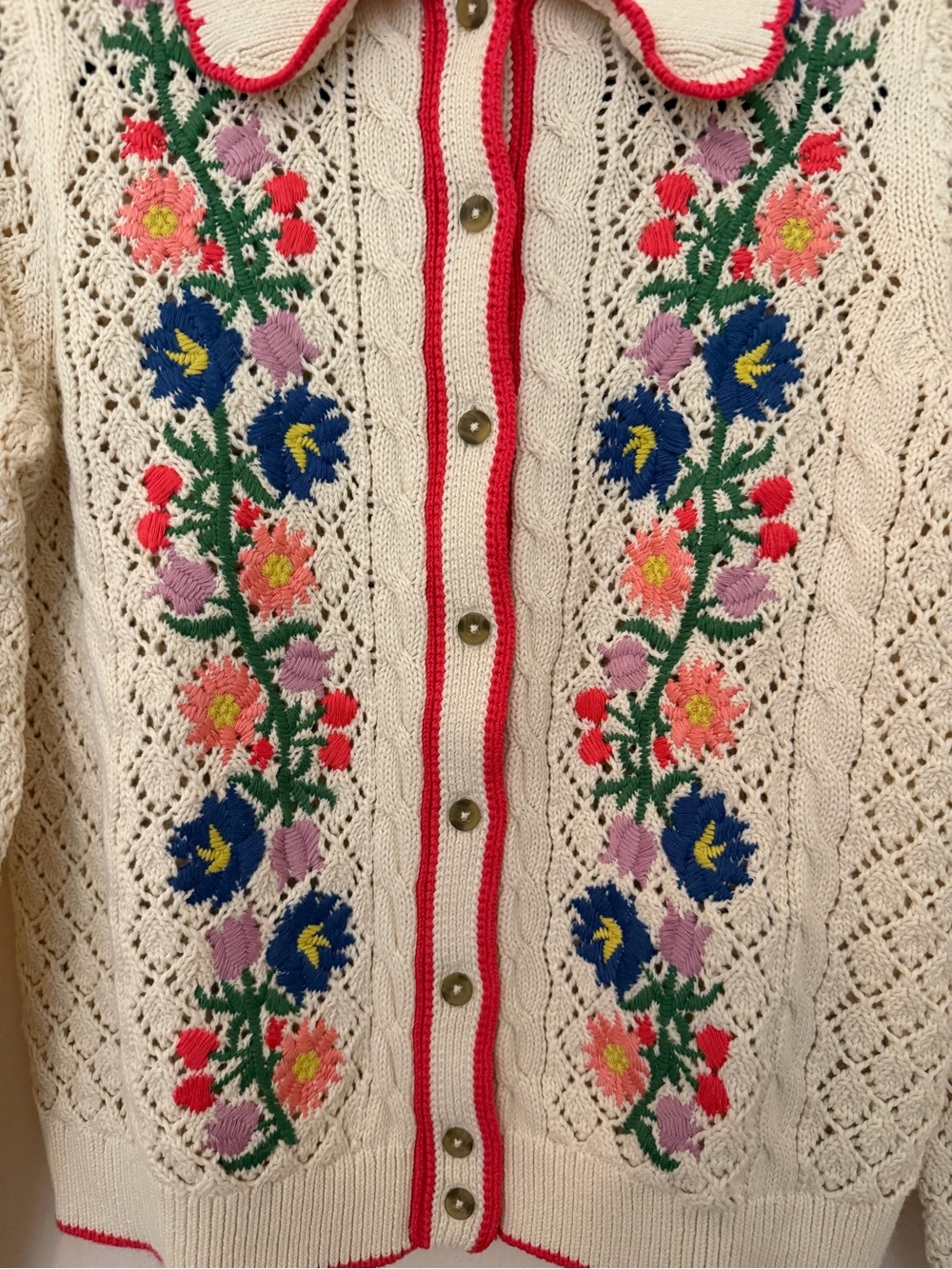 Boden Ivory Floral Embroidered Cardigan Sweater XS Grandma Feminine Cottagecore - Picture 3 of 6